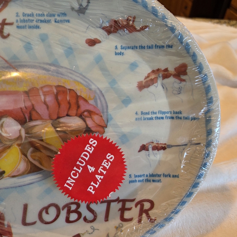 Vintage Set of 4 How to Eat Lobster Oval 13"x10" Plastic Plate/ Maine/Rustic - Picture 5 of 11
